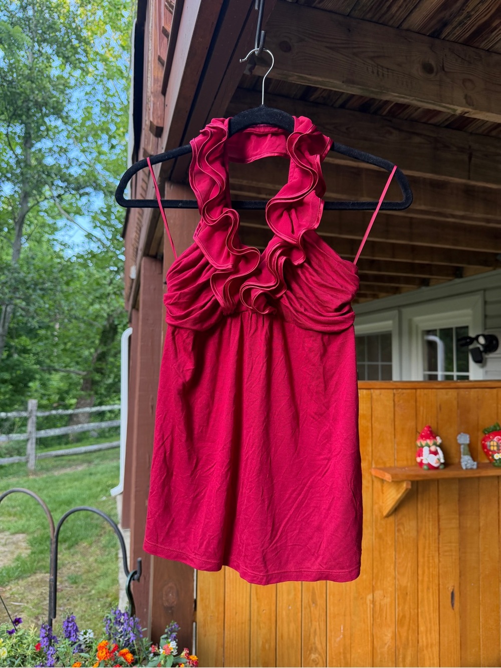 Express Y2K Statement Ruffle Halter Top Burgundy NWT Romantic Feminine